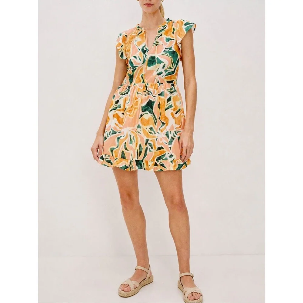 NWT Rails Zinnia Dress Size XS Tulum Abstract Print Cotton Flutter Sleeve Mini